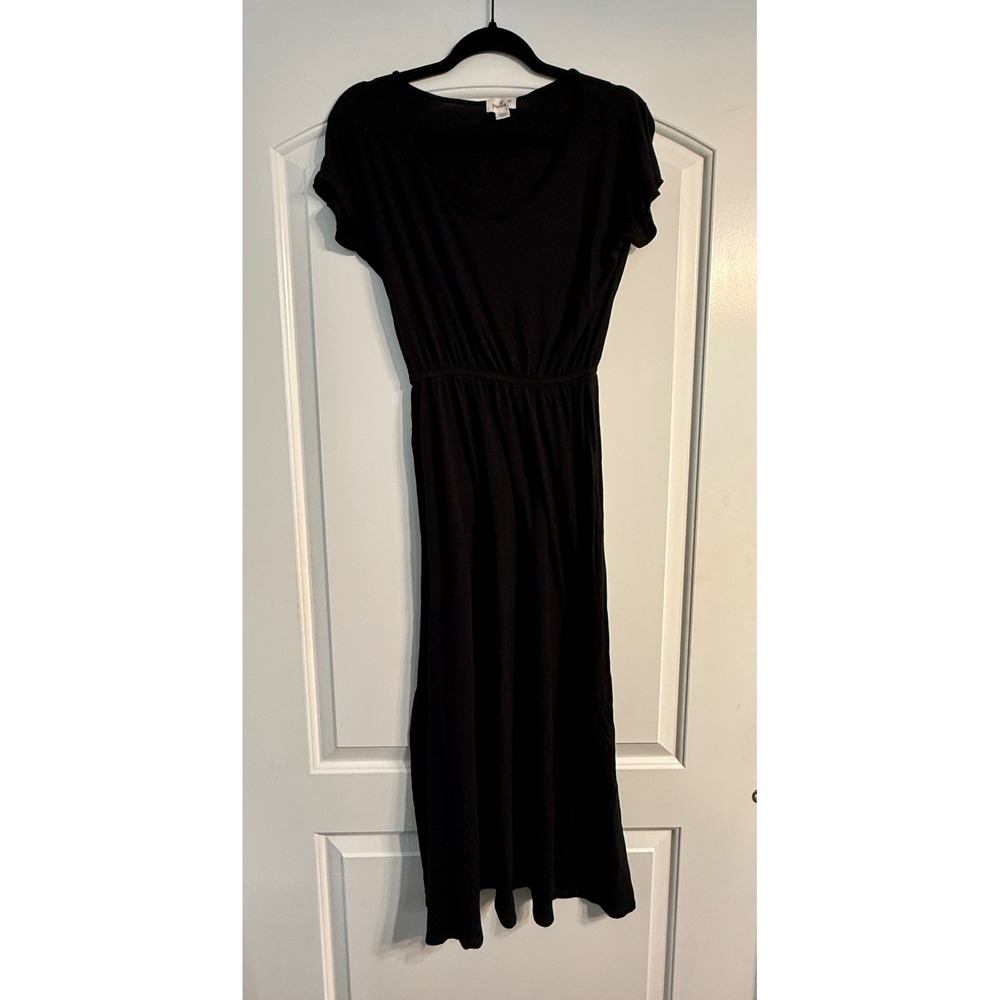 Puella Maxi Dress Women Size S Black Excellent Rayon Short Sleeve Made in USA